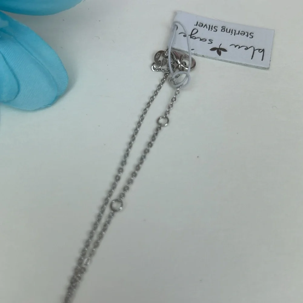 Sterling Silver crystal Flower pendant with adjustable chain Bleu Sage NWT - Picture 6 of 16